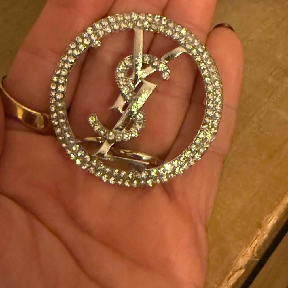 Rhinestone Monogram Circle Brooch - image 2